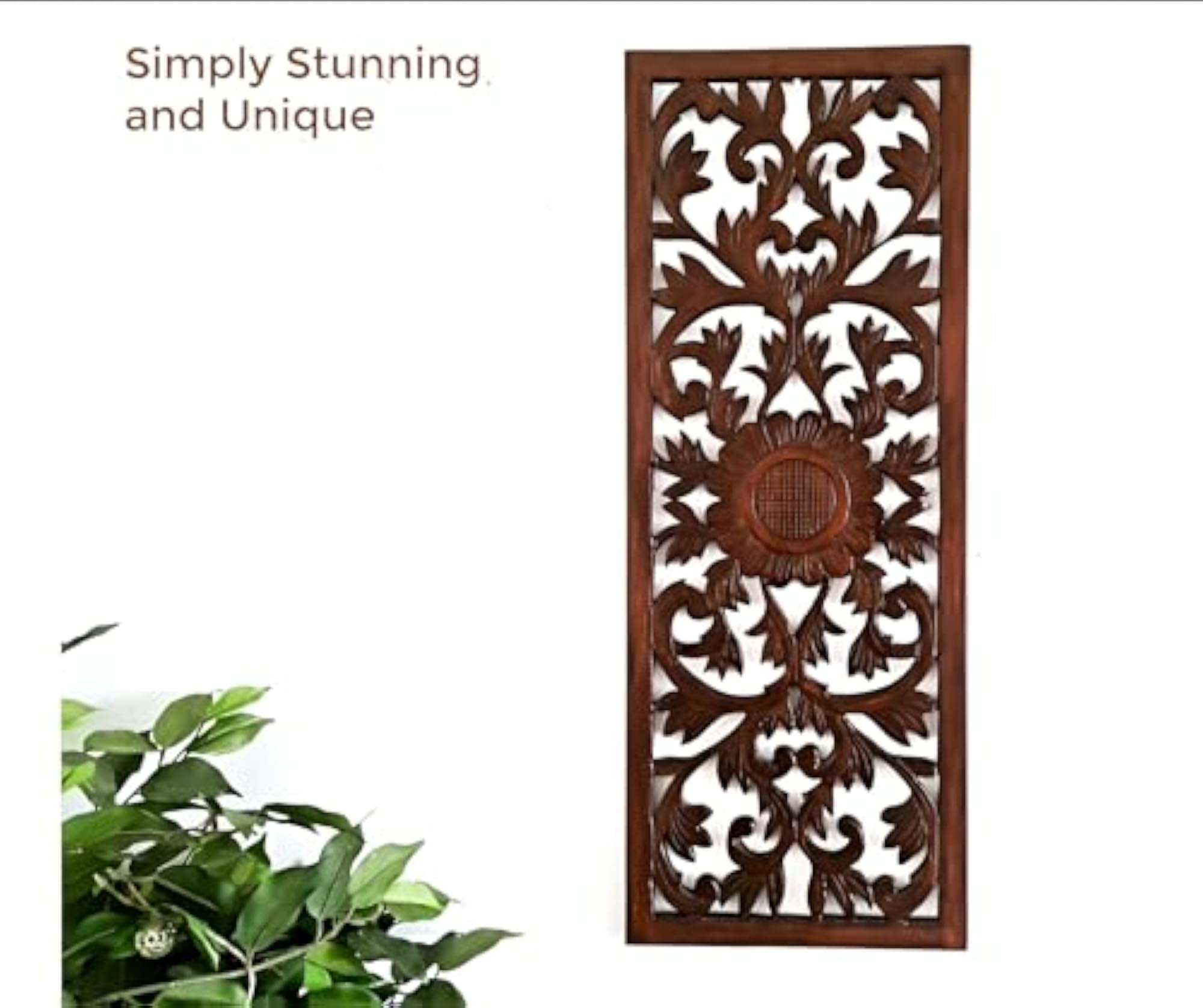 Wooden Wall Panel Rectangular Handcarved Art Sculpture