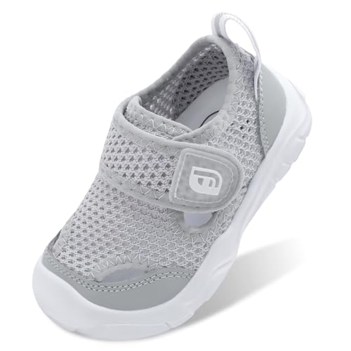 JOINFREE Kids Swim Shoes Toddler Aqua Sandals Baby Water Socks Beach Booties Non Slip Rubber Sole Boys Girls Quick Dry Mesh Holiday Poolside Footwear Barefoot Feel Light Grey 9 UK Child