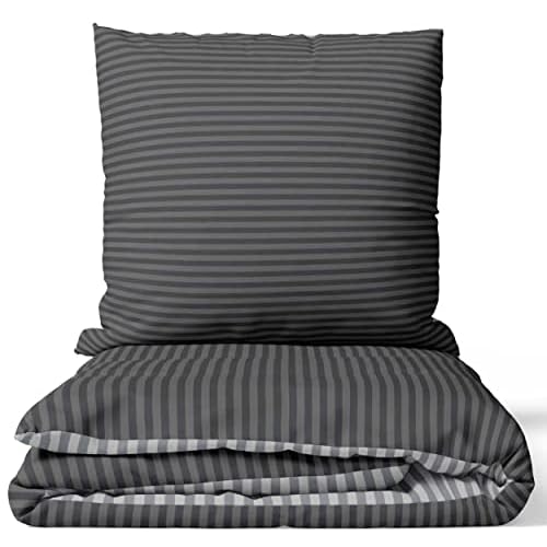 Leonado Vicenti Bettwäsche Baumwolle 135x200 Silber Grau Gestreift Set Schlafzimmer Garnitur Wendebettwäsche Bezug Decke mit Reißverschluss