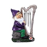 BELOF GNOME Statue Garden Ornaments – Gartenzwerge aus Harz, die Harfe Spielen, Miniatur-Landschaftsdenkmal, Windglocke for Rasen-Ornamente, Bücherregal-Dekoration