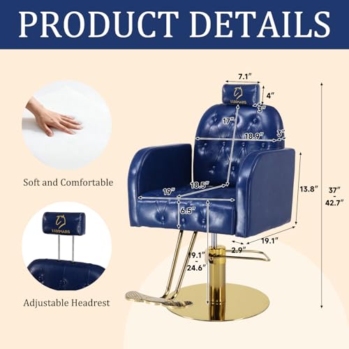 Image of Vintage Barber Chair,360 Swivel Salon Chair with Reclining,Adjustable Height,Professional Stylist Chair with Heavy-Duty Hydraulic Pump,Spa Equipment for Barbershop,Beauty,Home (Glossy Blue)