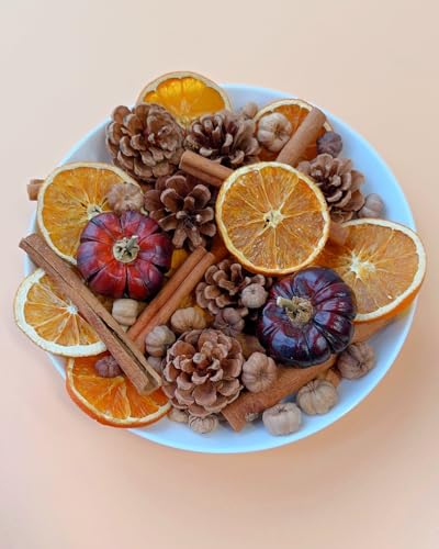 Fall Potpourri Bowl Filler with Mini Pumpkin, Cinnamon Stick, Dried Orange Slices, Pine Cone-Perfect for Farmhouse Harvest Christmas Thanksgiving Autumn Halloween Fall Potpourri