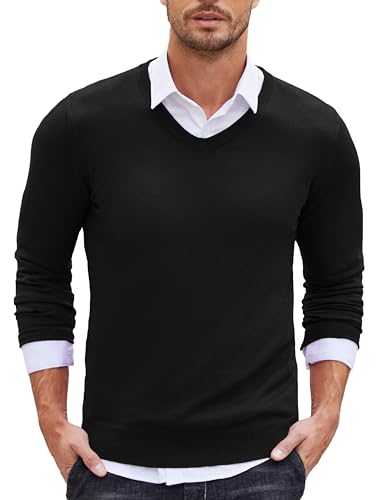 Pull en tricot pour homme tendance col en V noir coupe ajustée taille S casual