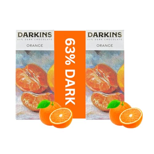 Image of Darkins Dark Chocolate | 63% Dark Chocolate With Orange | Vegan | Natural | Dark Chocolate Bar 2x 50 Gm | Gluten-Free Chocolate | 50 Gm Each Pack of 2
