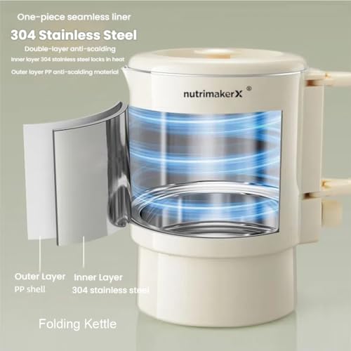 Premium Travel-Friendly Foldable Electric Kettle - 21oz Hot Water Boiler with for Coffee, Tea & Instant Drinks, Portable & Space-Saving Design for Camping, RV Trips & Hotel Stays, US Plug