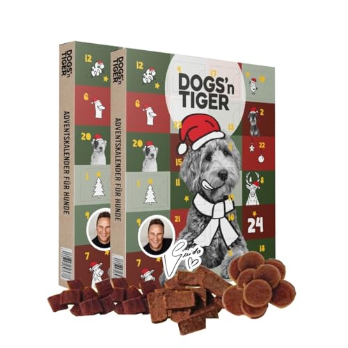 Dogs'n Tiger – Guido Maria Kretschmer Perros Calendario de Adviento Bundel 2025, Calendario de Adviento para perros – Snacks naturales y de alta calidad de 85% de carne detrás de cada puerta, sin