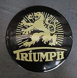 mini plaque emaillée triumph noir et doré tole email ronde 12cm deco métal garage