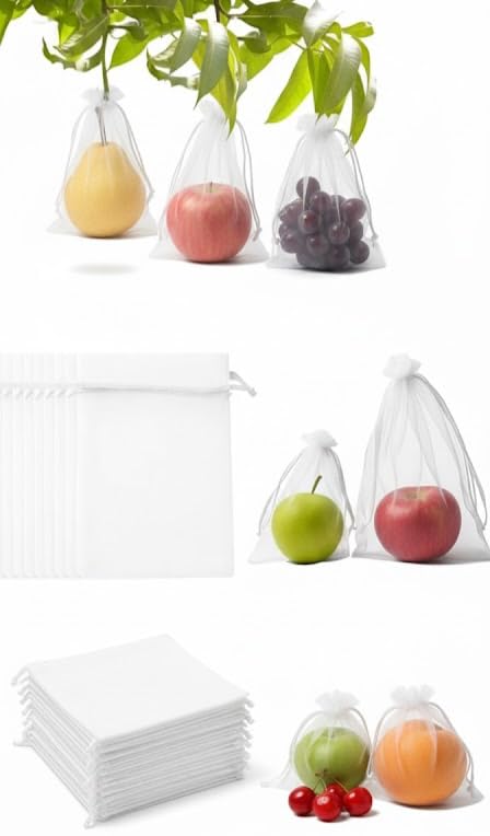 Fruit Protection Net Bags, White, Plastic Mesh, Medium Size, Drawstring Closure, Reusable for Apples Mangoes Grapes Pears (20, 8x12)-image-44