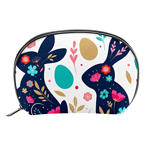 Fondo Floral de Conejos de Pascua Bolsa de Maquillaje Bolsa de Viaje portátil Bolsa con Cremallera para cosméticos Cover