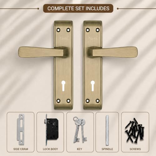 Image of Atom Pack of 2 Heavy Duty Mortise Door Lock for Bedroom, Living Room, Main Door, Brass Antique Finish | 3 Keys | 6 Lever Double Stage Lockset for House Hotel Office(1002KY)