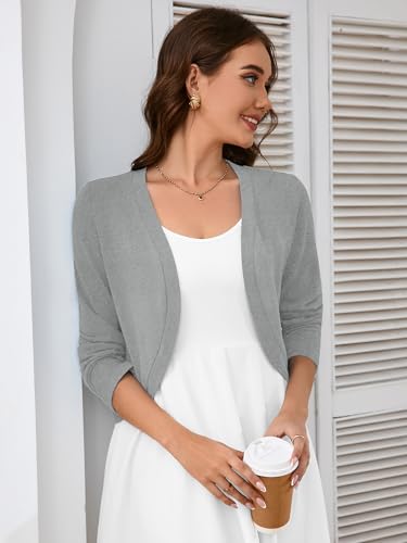 Image of Heymoments Women's Long Sleeve Thin Kintted Shrugs Sweaters Lightweight Cropped Tops Open Front Cardigan for Dress