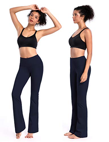 BUBBLELIME 29"/31"/33"/35"/37" 4 Styles Women's High Waist Bootcut Yoga Pants - Basic Nylon_DARKNAVY(1) L-37 Inseam