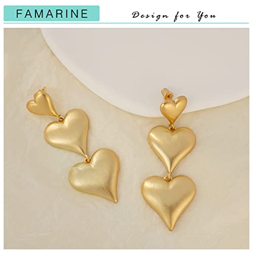 Famarine Gold Heart Earrings For Women Heart Dangle Earrings Brushed Drop Earrings Jewelry Gift #TOP5
