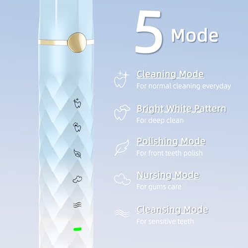 Image of Sonic Electric Toothbrush Set, Equipped with 10 Brush Heads and Travel Case, IPX8 Waterproof, 2-Minute Timer, 42000 High-Frequency Vibrations, 5 Modes, The First Choice for Gift Giving,Blue White