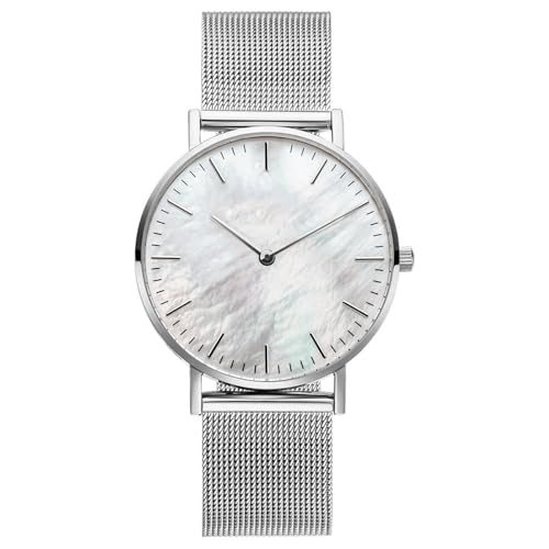 高級ローズゴールド腕時計レディースウォッチレディースブレスレットクォーツ腕時計女性用メッシュ時計 (Color : Silver White)