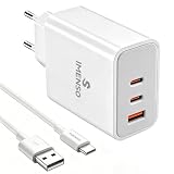 Carregador Universal 65W, 2 Saídas USB-C + USB-A, Carregador Tipo C Rápido com Cabo, PPS 3.0, Voçagador para Notebook, Celular, Tablet, iPhone, Samsung, Xiaomi, Motorola – 100-240V, IMS-268PC