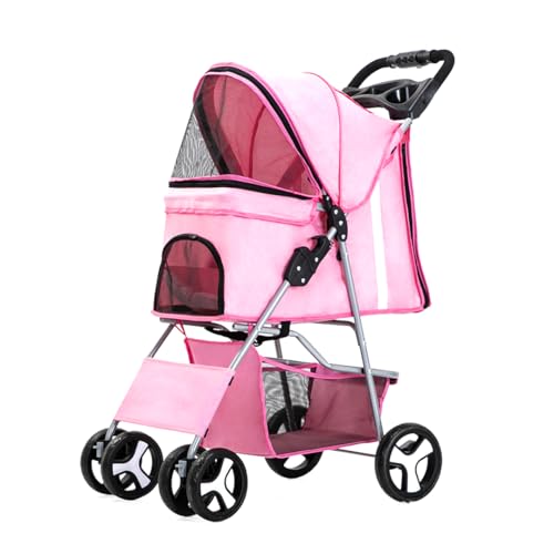 CARRINHO DE PASSEIO TRANSPORTE PET CÃS E GATOS PARA VIAGEM, DOBRÁVEL (Rosa)