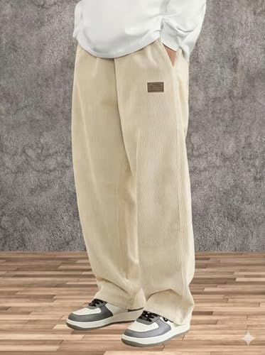 Image of Samfor Men's Comfortable Baggy Corduroy Pants | Relaxed Fit Stretch Waist Trousers for Everyday Wear | Casual Trouser for Man