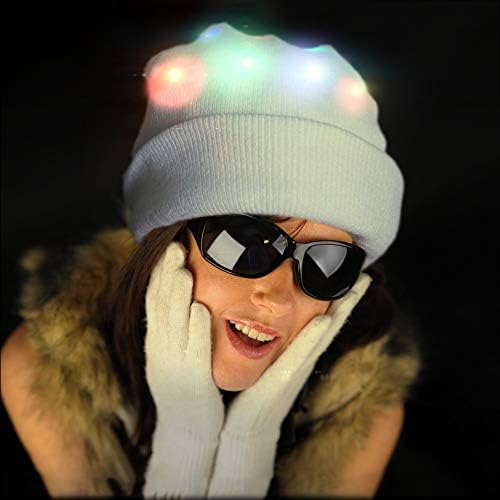 Luwint LED Glow Blink Knit Beanie Hat - Light Up Party Costume Show Cap Toys for Boy Girl (White Neon) - Image 3