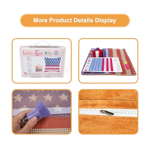 Image of QIONG MENG Latch Hook Kits for Adults, DIY Stars and Stripes American Flag Decor Pattern Pillow Cover Kit Needlework Cushion Cover Hand Craft Crochet for Home Sofa Decorations 17 x 17 Inch