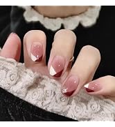 24Pcs Press on Nails Medium-length Kits 12 Sizes French Nail Tip Square Full Cover with Nail Tool...