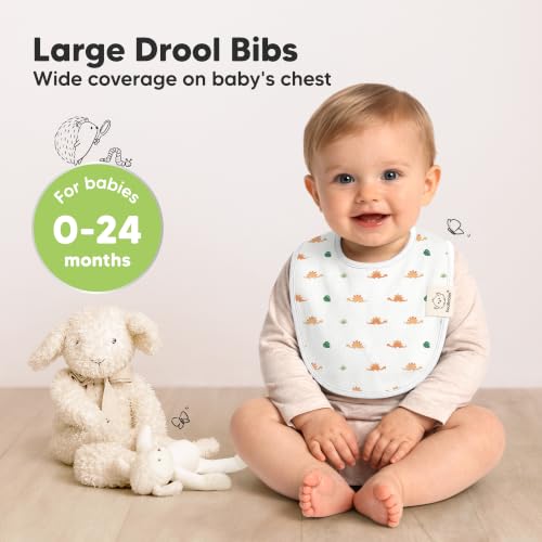 Image of KeaBabies 8-Pack Organic Baby Bibs for Drooling and Teething (Roarsome) | Soft Cotton Bibs for Baby Girl, Boy, Extra Absorbent, Easy to Clean & Put On, Toddler, Newborn, Infant 0-24 Months