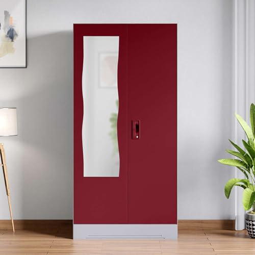 Image of Interio by Godrej Slimline 2 Door M4 Steel Almirah with Locker in Textured Carmine Red