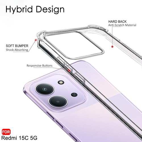 Image of TheGiftKart Crystal Clear Back Cover Case for Mi Redmi 15C 5G | Shock Proof 360 Protection | Hard Clear Back Cover Case for Mi Redmi 15C 5G (PC & TPU, Transparent Bumper)