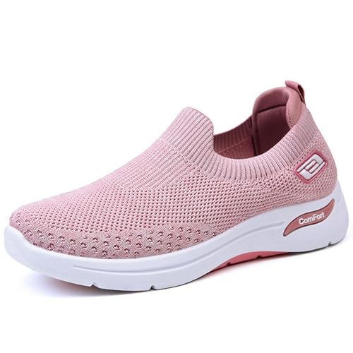 Women's Walking Tennis Shoes Arch Support Soft Sole Orthopedic Shoes Non Slip Workout Gym Athletic Sneakers Slip On Comfortable Lightweight Casual Fashion Sneakers Pink