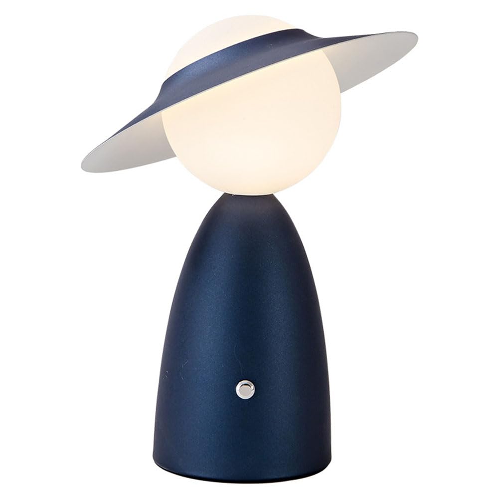 Lampe mit Hut Tischlampe Touch Dimmbare LED Akku Tischleuchte Kabellos Pilz Lampe Art Deco Nachttischlampe USB Aufladbar Hut Lampe Tragbar Schreibtischlampe für Restaurant Bar Büro Esstisch,Blau