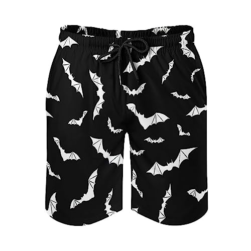 Bats Halloween Goth Mens Swim Trunks Quick Dry Summer Beach Board Shorts with Mesh Lining