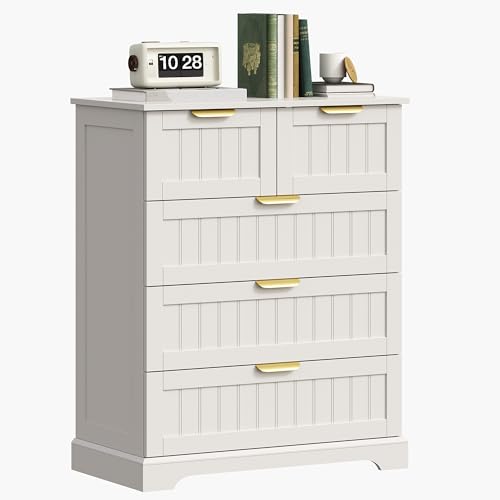 ELUREVIA 5 Wooden Drawer Dresser for Bedroom Storage, Modern Farmhouse