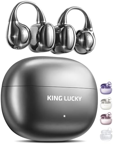 Kinglucky Open-Ear-Kopfhörer Kabellos Bluetooth 6.0–Clip-On-Ohrhörer mit Mikrofon,50h Spielzeit,ENC,IPX5 Wasserfes –Komfortabel für kleine Ohren&Brillenträger,Ideal für Sport (Schw
