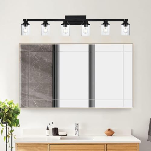 Yaohong 6-Light Track Lighting Kit Black Track Lighting Fixtures, Bathroom Wall Light Ceiling Mount Rotatable Spotlights, Kitchen Ceiling Light Fixtures with Glass Shade for Bathroom Hallway Shop by Yaohong - Used condition - Image 4