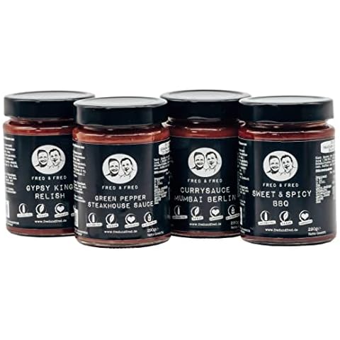 Fred&Fred BBQ-Saucen - Barbecue Set/Geschenkset - 4 Grillsaucen - BBQ-Würzsaucen für Marinade & BBQ - Grill Geschenk für Frauen & Männer Cover