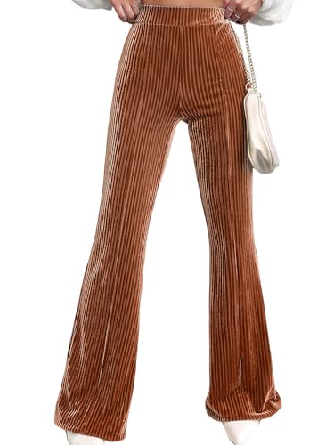 Women's All Seasons Solid High Waist Flare Leg Pants, Casual Comfy Slim Bell Bottom Trousers for Daily Wear