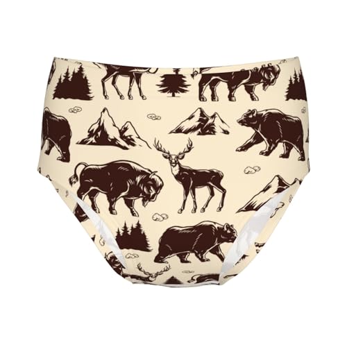 Vintage Deer Bear Moose Girls' Underwear Soft Cotton Little Girls Panties Comfort Briefs