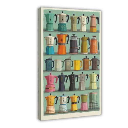 Impression vintage pot à moka médiéval coloré toile salon chambre 61x91cm