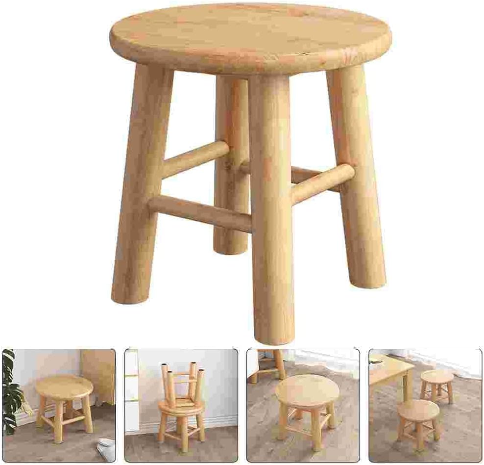Wood Step Stool Household Shoe Changing Stool Stool Low Stool for Washing Foot for Living Room, Bedroom, Kitchen Padded Seat
