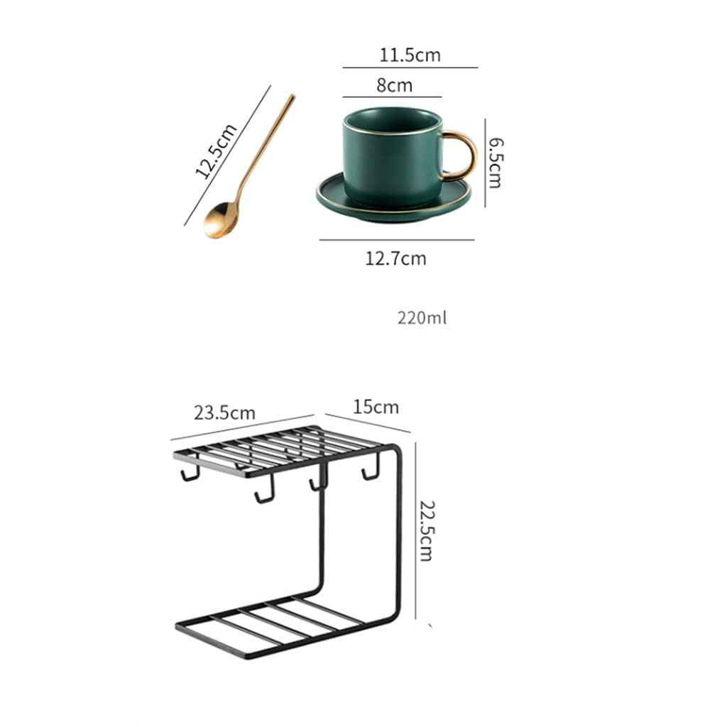 Juego de Tazas de té Juego de Tazas de té con cucharillas de cerámica y platillos Juego de té de la Tarde de Lujo Europeo para el hogar(Green-4 pcs)