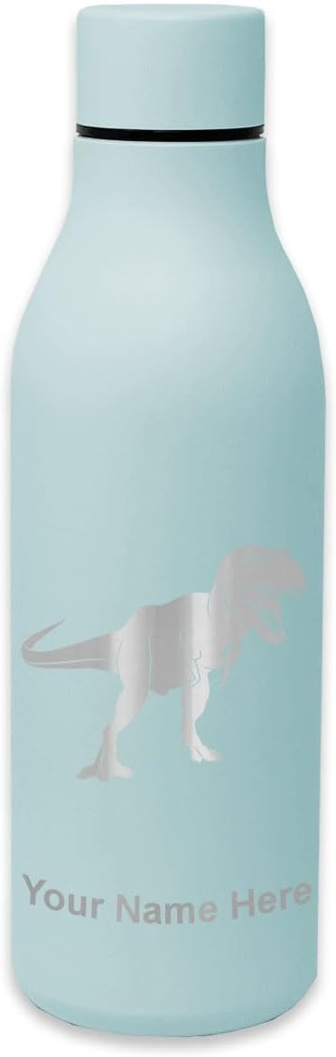 LaserGram Double Wall Stainless Steel Water Bottle, Tyrannosaurus Rex Dinosaur, Personalized Engraving Included