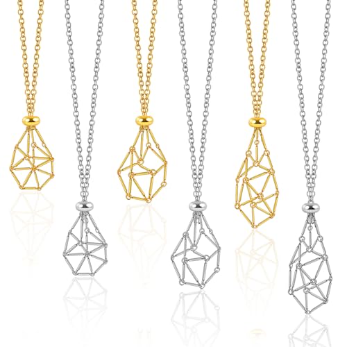 clothmile 6 Pcs Adjustable Crystal Stone Holder Necklace Empty Crystal Stone Holder Necklace Crystal Pendant Necklace Chain with Stainless Steel Cage for Jewelry DIY