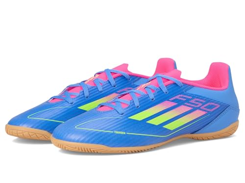 adidas Unisex F50 Club Indoor Soccer Cleats Sneaker, Blue Fusion/Lucid Lemon/Lucid Pink, 9.5 US Men