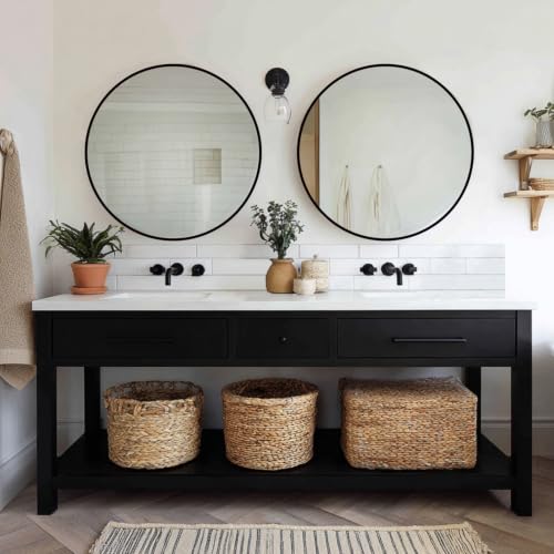 Image of Sunniry Round Mirror 24 inch, 2 Pack Circle Mirror with Metal Frame | Aluminum Matte Metal Frame, High Definition Mirror, No Distortion, Suitable for Bathroom, Bedroom, Entryway, Living Room