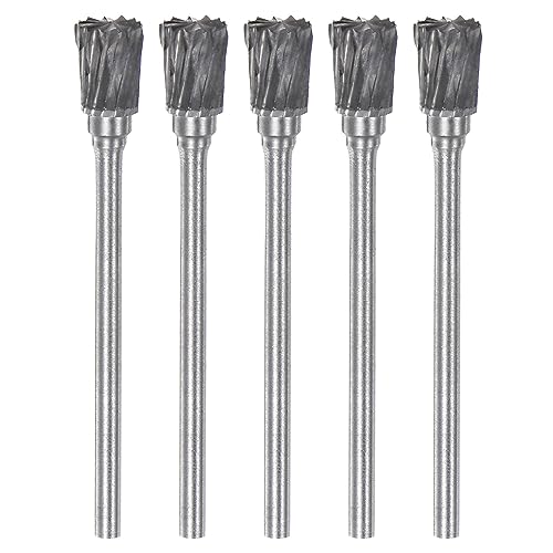 sourcing map 5uds Fresas Rotativas Carburo 3/32' (2.35mm) Mango 1/4' (6mm) Cabeza Doble Corte Cono Invertido Forma N Brocas para Amoladora Matrices Lima Archivo para Pulido Grabado