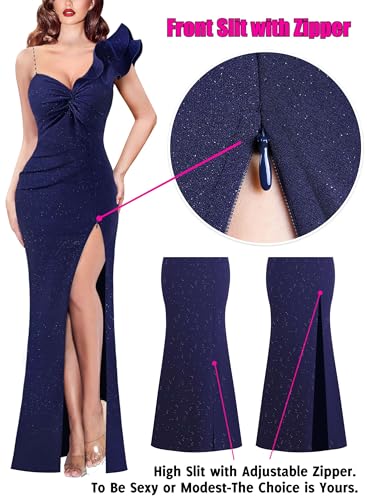 Image of VFSHOW Womens Ruffle One Shoulder Formal Prom Evening Gala Maxi Dress | Adjustable Strap, Sexy Twist Front, Ruched High Split, Wedding Guest Long Cocktail Gown