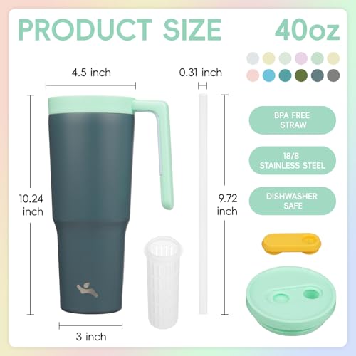 Image of Konokyo 12 Pack 40 Oz Tumblers with Handle and Straw, Bulk Vacuum Insulated Stainless Steel Travel Mugs with Lids for Office, Events and Group Orders Night Gray