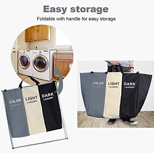 Laundry basket clothes hamper 135l 3 sections clothe sorter bin — عرض 6