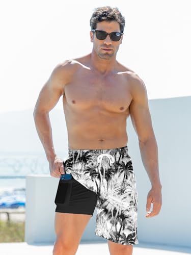 Goodstoworld Men's Funny Swim Trunks with Compression Liner 2 in 1 Quick-Dry 9" Stretch Shorts with Three Pockets3