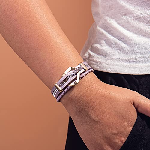 Fancy Shiny Leather Cuff Bracelet Circle Rhinestone Wrap Bracelet Stackable Multi Layer Wristband With Clasp Boho Jewelry Gift For Women(Purple) #TOP5
